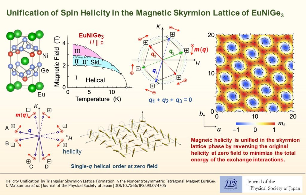 Unification of Spin Helicity in the Magnetic Skyrmion Lattice of EuNiGe3